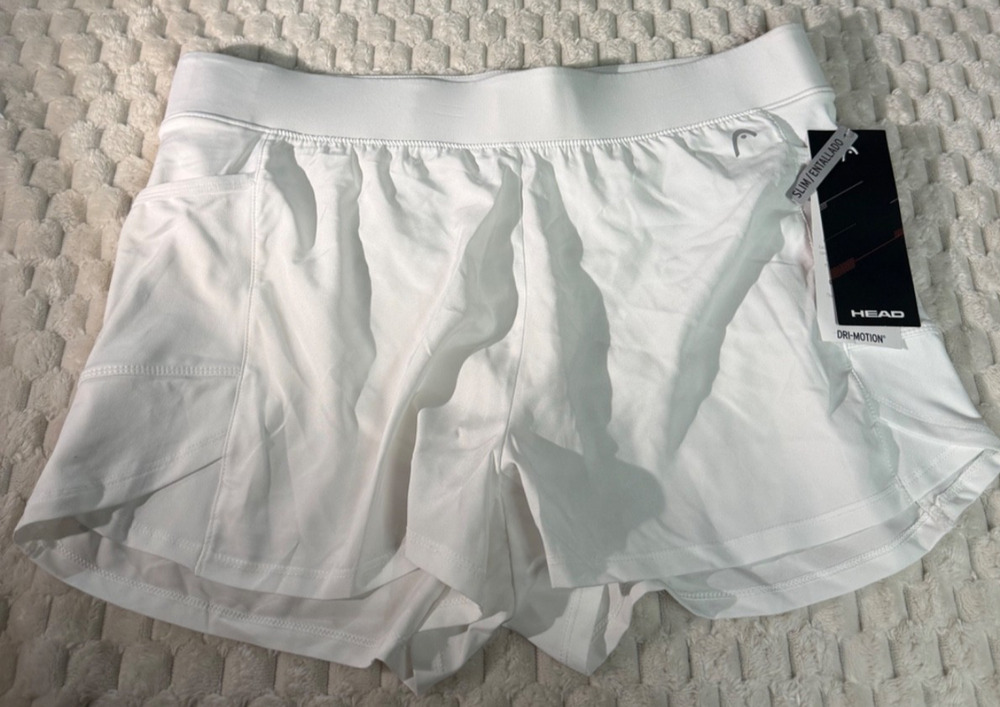 HEAD Women's Vigor Shorts Large White DRI-MOTION Athletic Running NWT